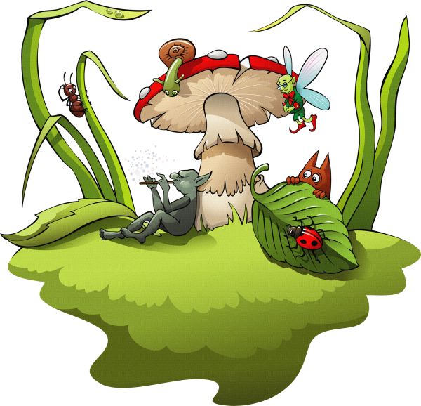 Сказочные грибы на прозрачном фоне