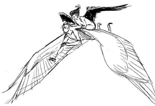 Набросок человека с крыльями