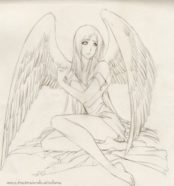 Девушка ангел карандашом