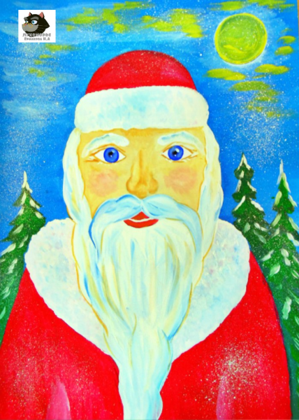 Рисование портрета Деда Мороза