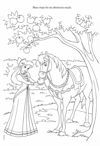 Раскраска принцесса с конем