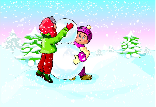 Зимний рисунок новогодний мальчик и девочка