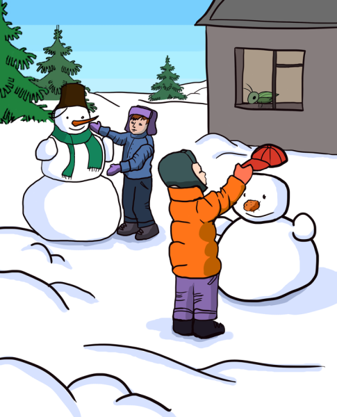 Рисование дети лепят снеговика