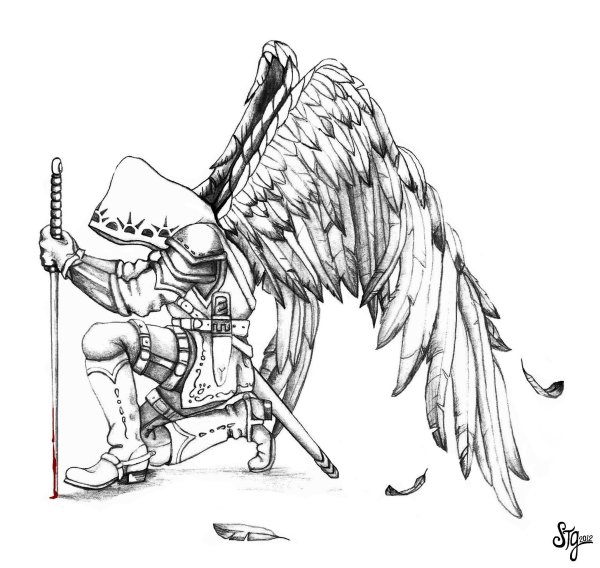 Эскизы тату ангел с мечом