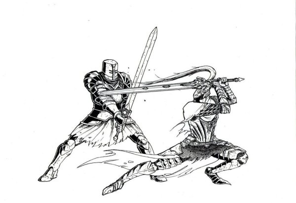Бой рыцарей на мечах
