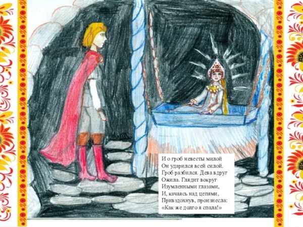 Сказка о мёртвой царевне и семи богатырях Хрустальный гроб рисунок