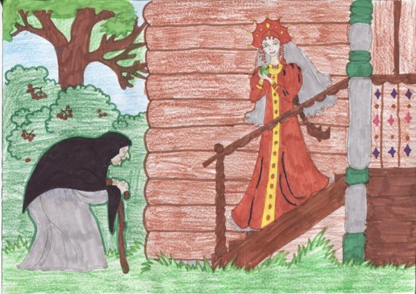 Рисунок к сказке Пушкина о мертвой царевне и семи богатырях