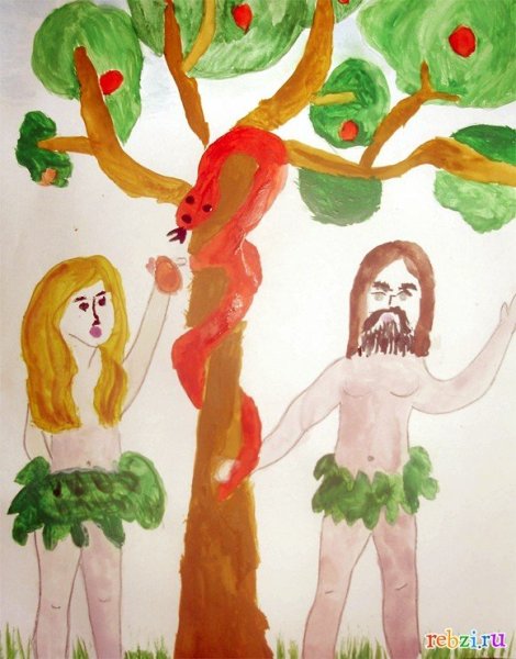 Адам и ева в Эдемском саду рисунок