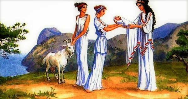 Иллюстрация мифы древней Греции рождение Зевса