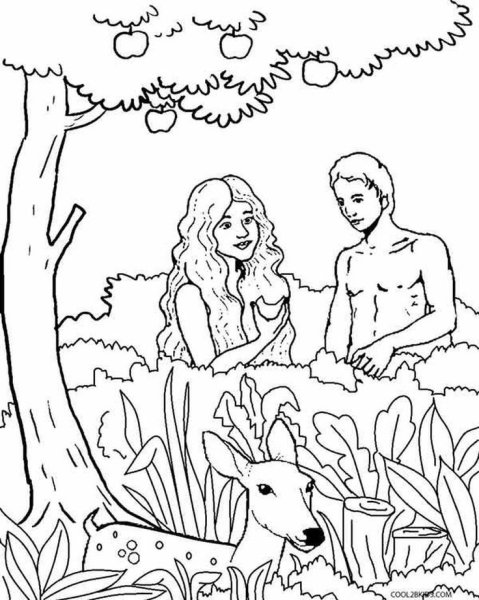 Сотворение Адама и Евы раскраска