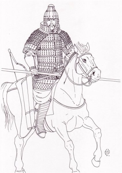 Монгольский воин раскраска