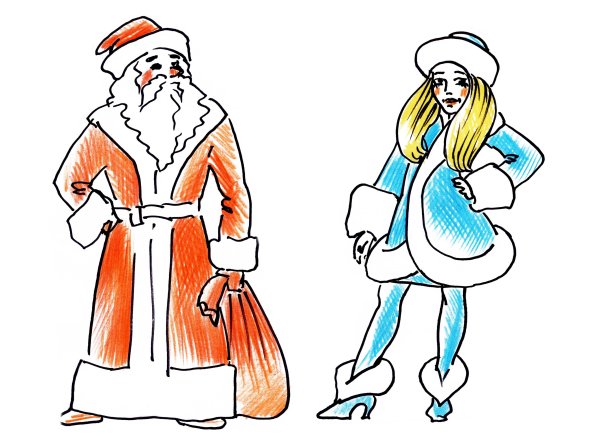 Картинки Деда Мороза и Снегурочки для срисовки