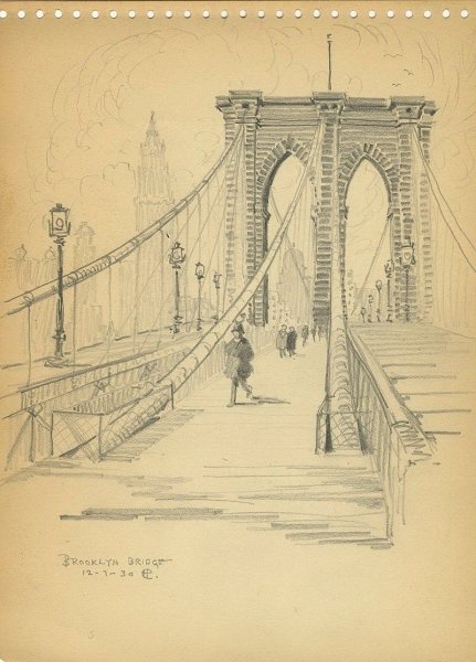 Бруклинский мост набросок карандаш
