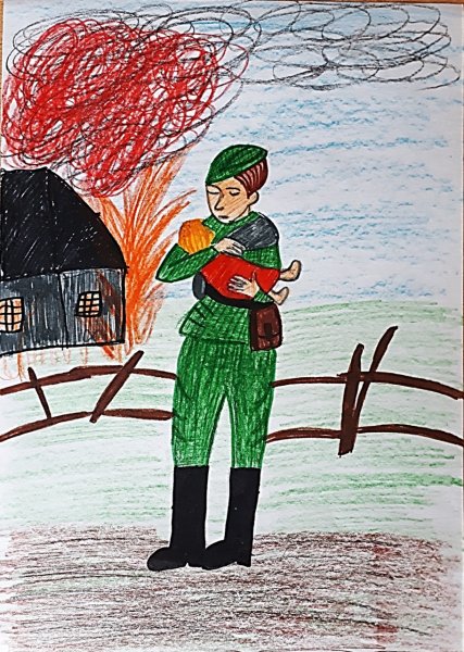 Солдат спасает ребенка рисунок