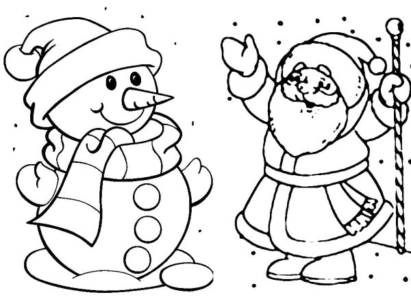Дед Мороз и Снеговик раскраска