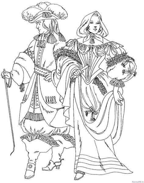 Средневековый костюм раскраска