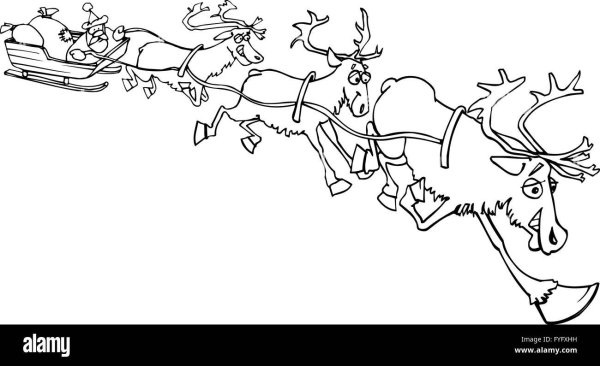 Дед Мороз с оленями трафарет