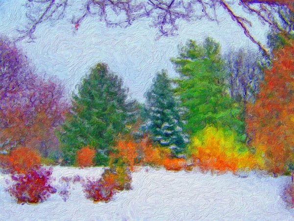 Зимний пейзаж красками