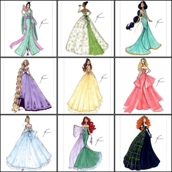 Рисованные платья Диснеевских принцесс