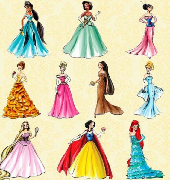 Рисунки платья принцесс диснея