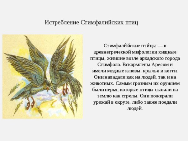 Стимфалийские птицы - в древнегреческой мифологии
