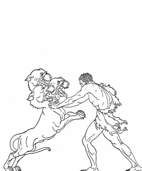 Раскраска Геракл и немейский Лев