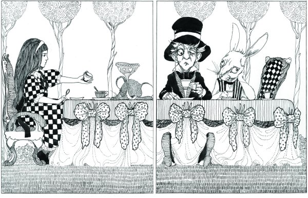 Алиса в стране чудес безумное чаепитие иллюстрации