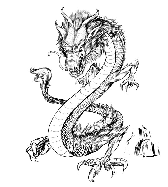 Эскиз тату дракон скетч китайский