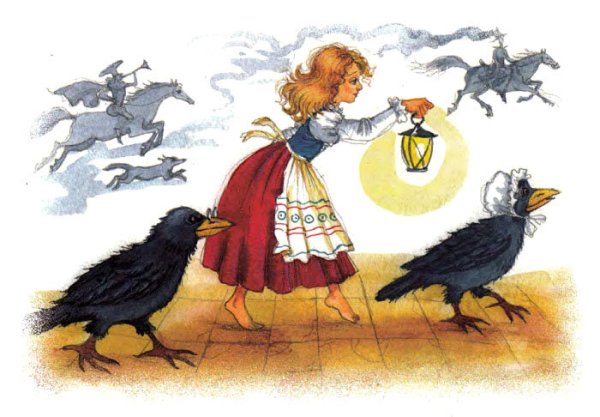 Сказки Снежная Королева Герда с воронами