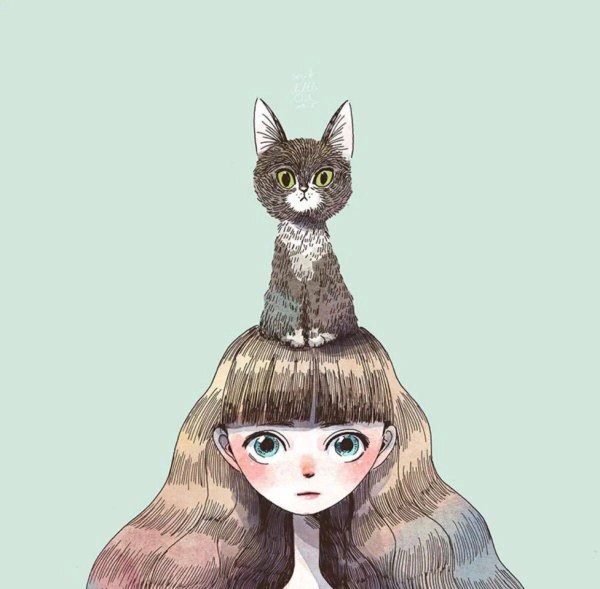 Девушка с кошкой рисунок