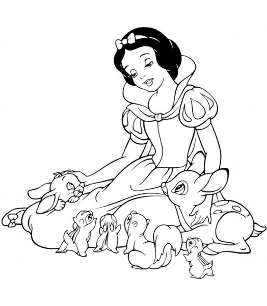 Раскраска принцессы Disney Белоснежка и семь гномов
