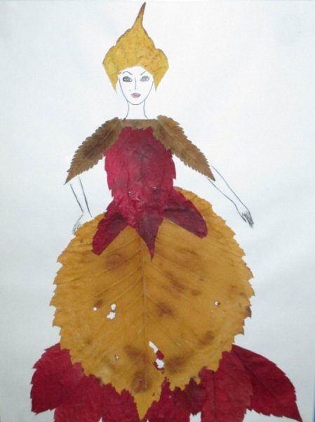 Поделка девочка платье из листьев