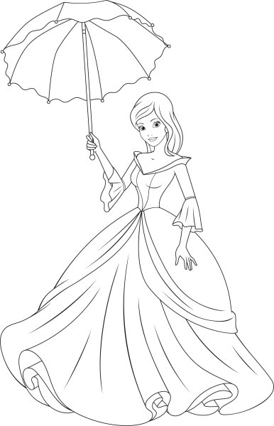 Принцесса с зонтиком раскраска