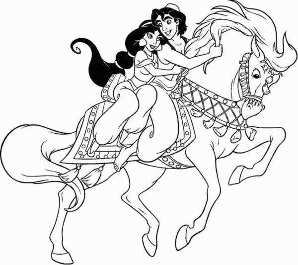 Раскраска принцесса Жасмин с Алладином
