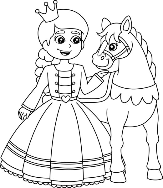 Раскраска для девочек принцесса на лошади