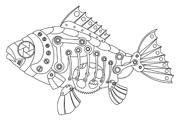 Робот рыбка раскраска для детей
