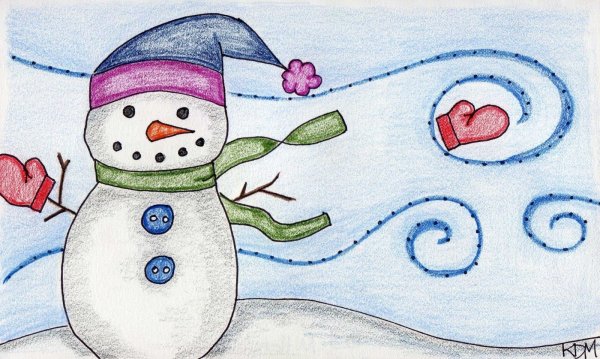 Снеговик рисунок 1 класс