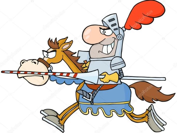 Смешной рыцарь на коне