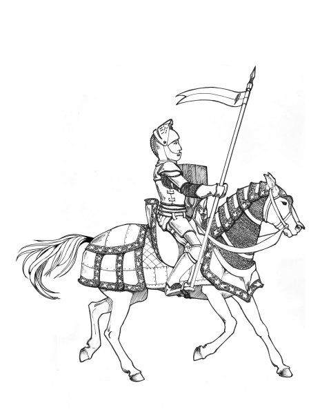 Средневековый рыцарь на коне рисунок