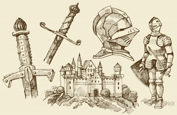 Рисунки рыцаря с замком и гербом