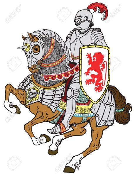 Рыцарь средневековья на коне со щитом