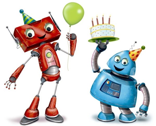 Открытка с роботом с днем рождения