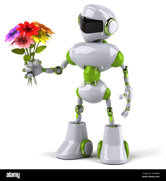 Веселый робот с цветами
