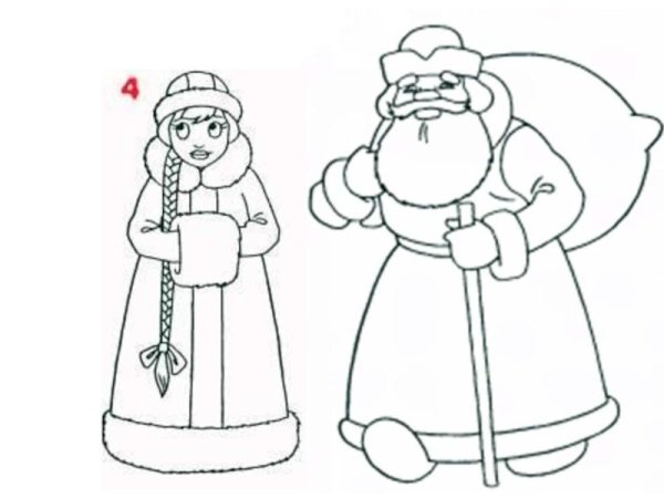 Рисунки с дедом морозом снегурочкой елкой и снеговиком