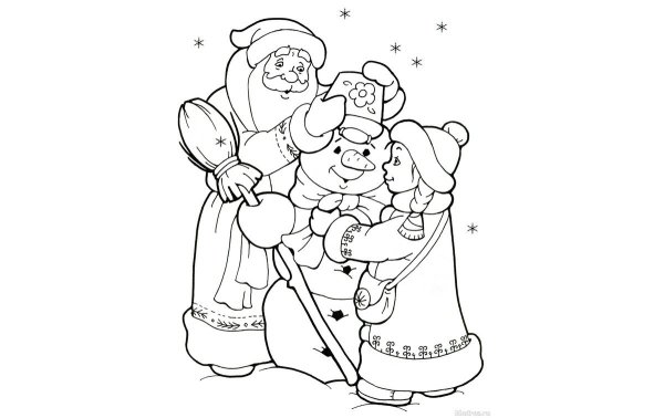 Раскраска новый год для детей дед Мороз и Снегурочка