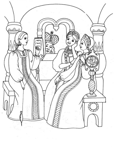 Сказка о царе Салтане раскраска три девицы под окном