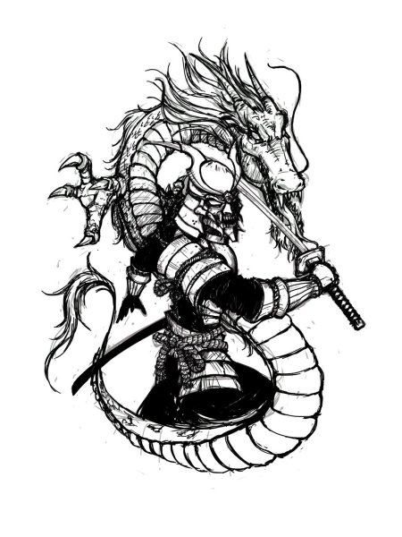 Рисунки самураев драконов