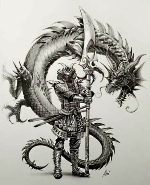 Самурай японский дракон арт