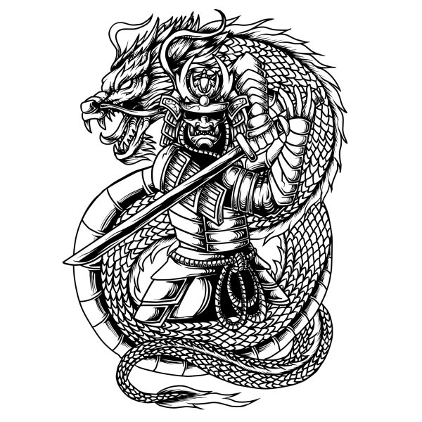 Рисунки самурай и дракон