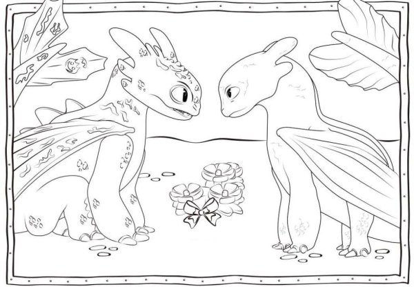 Раскраска дракона Беззубика и дневная фурия